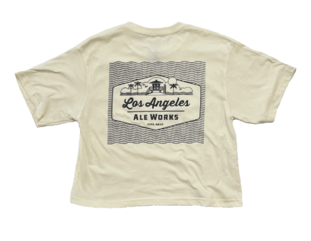 Cream colored crop top with Los Angeles Ale Works logo printed on