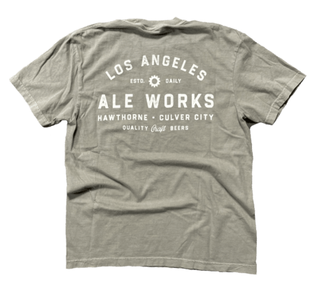 Khaki colored tee with Los Angeles Ale Works printed on