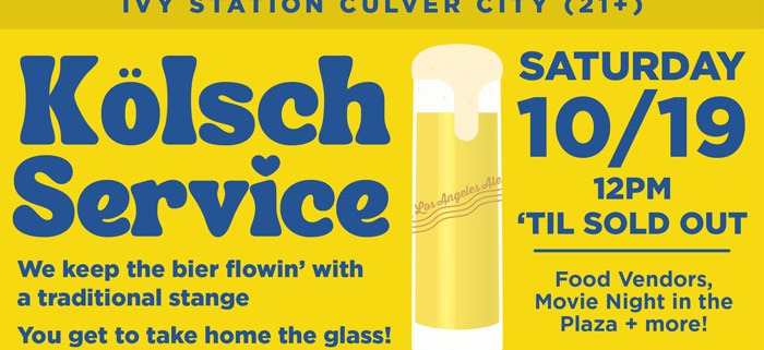 Kölsch Service - We keep the bier flowin’ with a traditional stange You get to take home the glass! Saturday 10/19 from 12pm - 12am