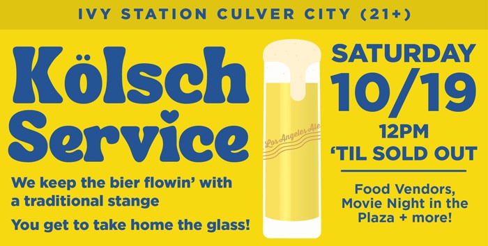 Kölsch Service - We keep the bier flowin’ with a traditional stange You get to take home the glass! Saturday 10/19 from 12pm - 12am