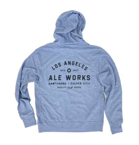 Sky blue zip-up hoodie with Los Angeles Ale Works logo printed on