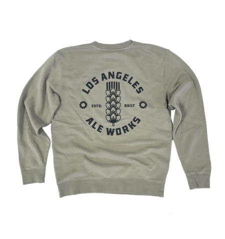 Grey-tan crewneck with Los Angeles Ale Works logo printed on