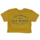 Gold colored crop top with Los Angeles Ale Works logo printed on