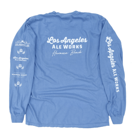 Long sleeved blue shirt with LA Ale Works logos printed