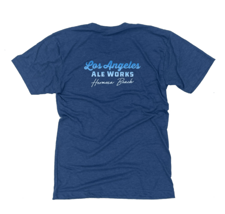 Blue shirt with hombre blue and white LA Ale Works Hermosa Beach logo