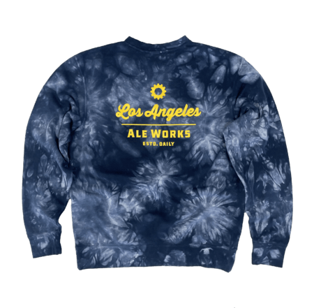 Navy tie dye crewneck with Los Angeles Ale Works logo printed on