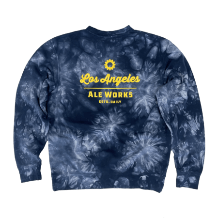 Navy tie dye crewneck with Los Angeles Ale Works logo printed on