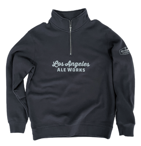 Charcoal Quarter Zip sweater with LA Ale Works Logo