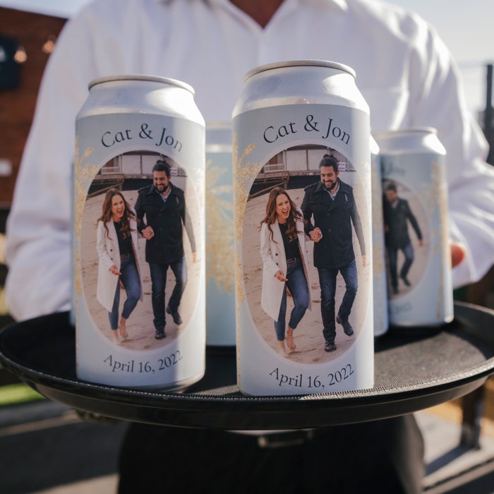 Cans of custom label wedding beer